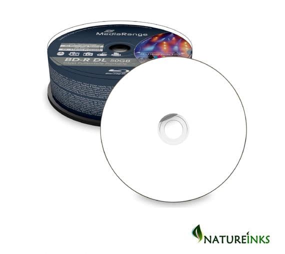 25 Mediarange Bluray BDR BD-R DL Double Layer 50GB 270 min Printable 6x cakebox MR510