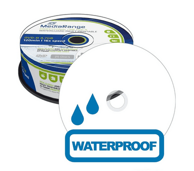25 Mediarange HIGH Gloss Waterproof Blank Printable DVD DVD-R 16x 4.7GB 120mins MRPL612