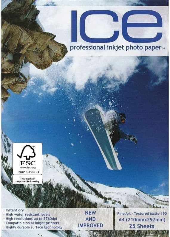 25 Sheet  ICE A4 190 gsm Fine Art Textured Matte Photo Paper