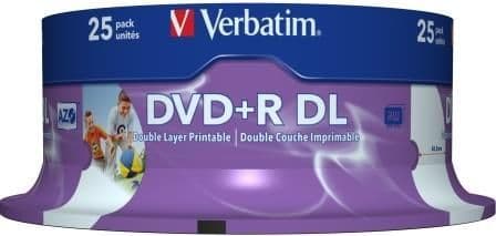 25 Verbatim 43667 8 5GB 240min DVD R DL 8x Dual Layer Printable