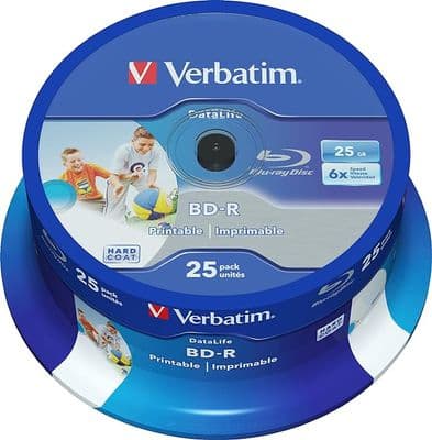 25 Verbatim Blu Ray 43811 25GB 6x  Printable Spindle Blank BD-R discs