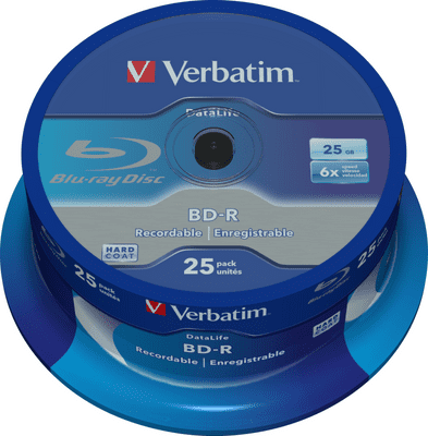 25 Verbatim Blu Ray 43837 25GB 6x Speed Spindle Blank BD-R discs