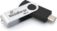 256GB MediaRange USB Type-C 3.2 Gen 1 Flash Drive Swivel Cap Housing Silver OTG