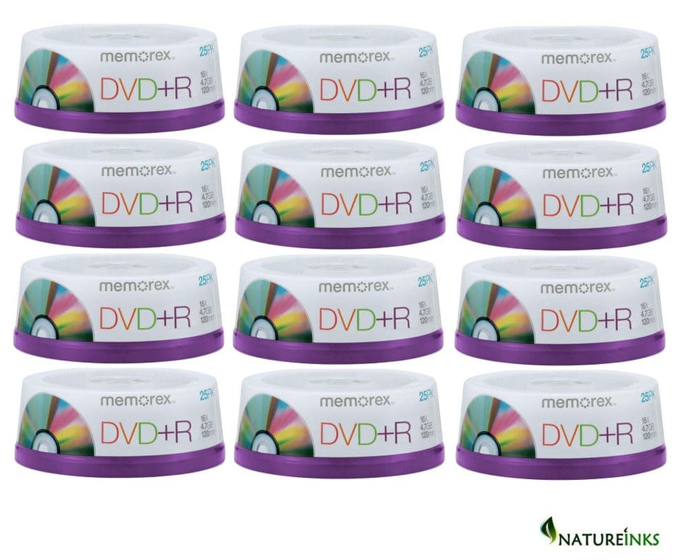 300 Memorex Non Printable Blank DVD R 16x DVD discs 4 7GB 120 mins Cakebox