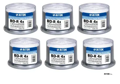 300 Ritek Pro Blank Blu Ray Discs 4x Inkjet Printable BD R 25GB 130mins