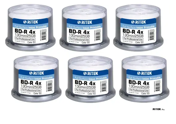 300 Ritek Pro Blank Blu Ray Discs 4x Inkjet Printable BD R 25GB 130mins