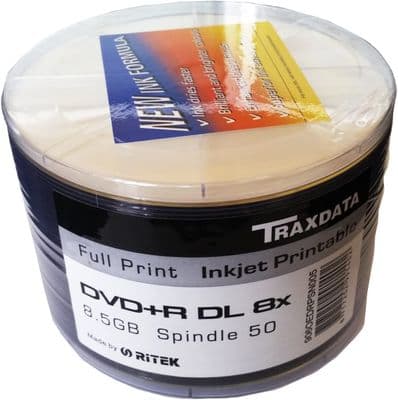 300 Traxdata Full Face White Inkjet Blank Printable DVD+R DL 8x 8.5GB Discs