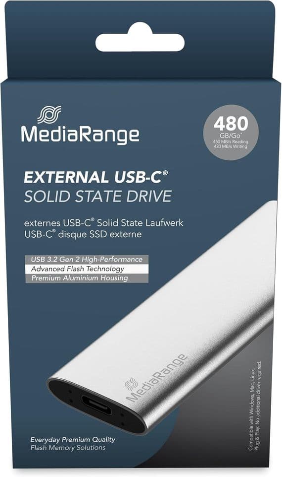 480GB MediaRange External Portable SSD USB Type-C 3.2 GEN 2 Solid State Drive MR1102