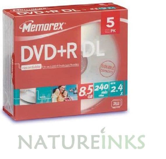 5 Memorex DVD+R DL 2.4x DVD Dual Double Layer Discs 8.5GB 240 mins RECORDER