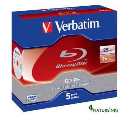 5 Verbatim 43615 BD-RE Rewritable 25GB 2x Blank Blu ray discs in Jewel Case