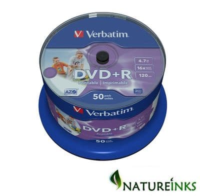 50 Genuine Verbatim 43512 DVD+R DVD Printable Blank Discs 120 Mins 4.7GB 16x