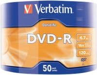 50 Genuine Verbatim 43791 DVD-R DVD Blank Recordable Discs 120 Mins 4.7GB 16x