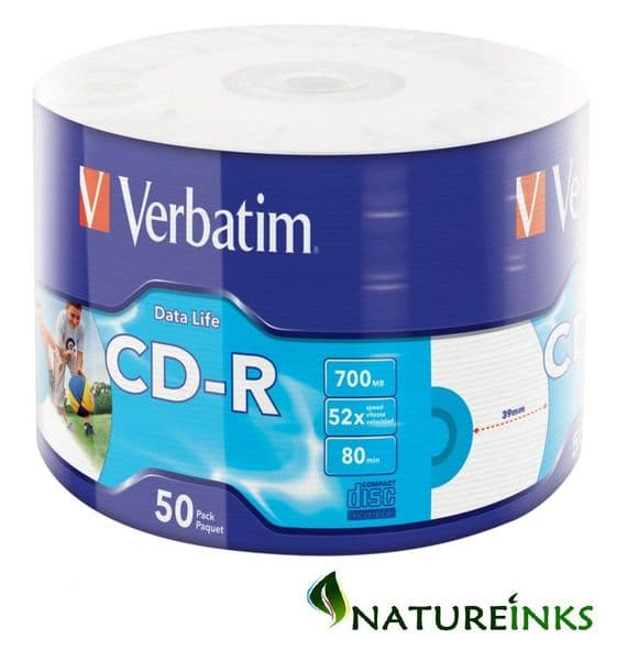 50 Genuine Verbatim 700MB Blank CD-R CD Discs 52x Inkjet Printable NO-ID  43794