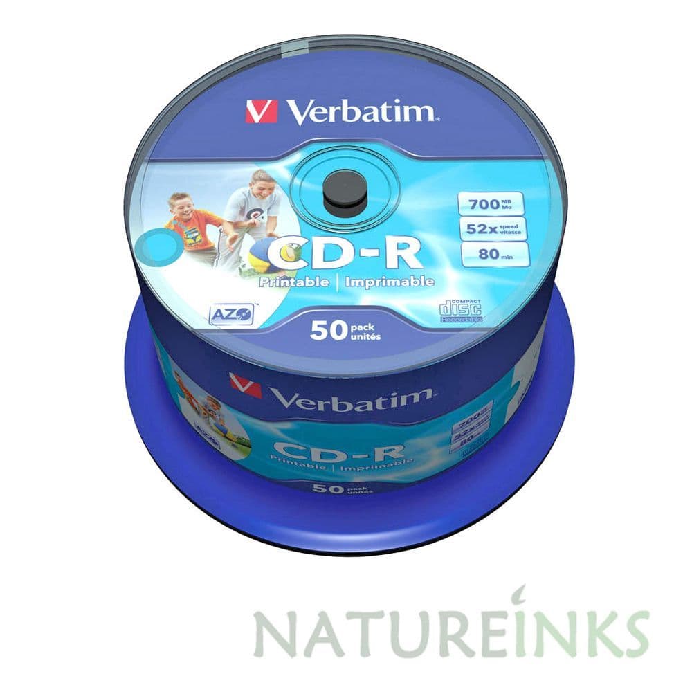 50 Genuine Verbatim Blank CD R White Printable 700MB 52x 80Mins 43438 50 genuine verbatim blank cd r white printable 700mb 52x 80mins 43438