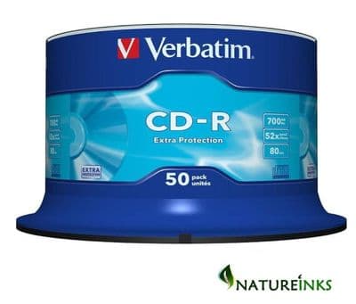 50 Genuine Verbatim Extra Protection CD-R 52x 700MB 80m Blank CD Discs 43351