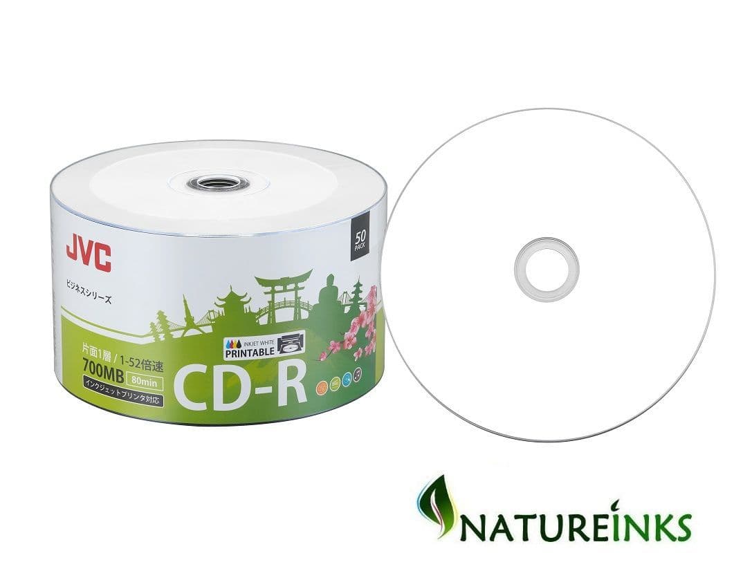 50 JVC Inkjet White Printable Blank CD-R 52x CD Discs 700MB 80 mins Ritek