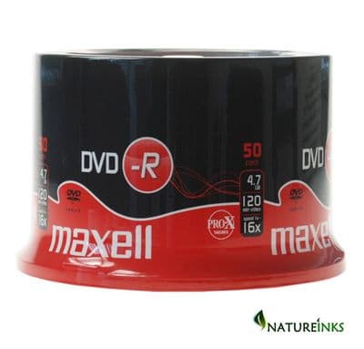 50 Maxell 275610 DVD-R 16x 4.7 GB 120 mins Blank Discs Spindle / Cakebox