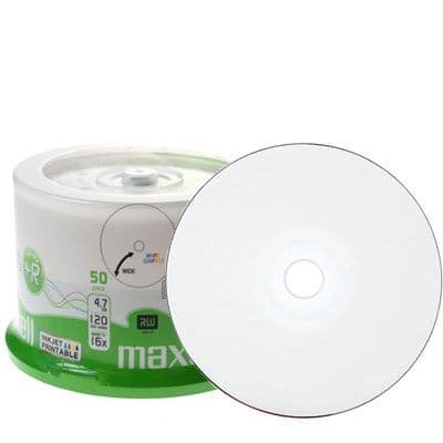50 Maxell 275702 White Printable DVD R 16x 4 7 GB 120 mins Blank Discs ...