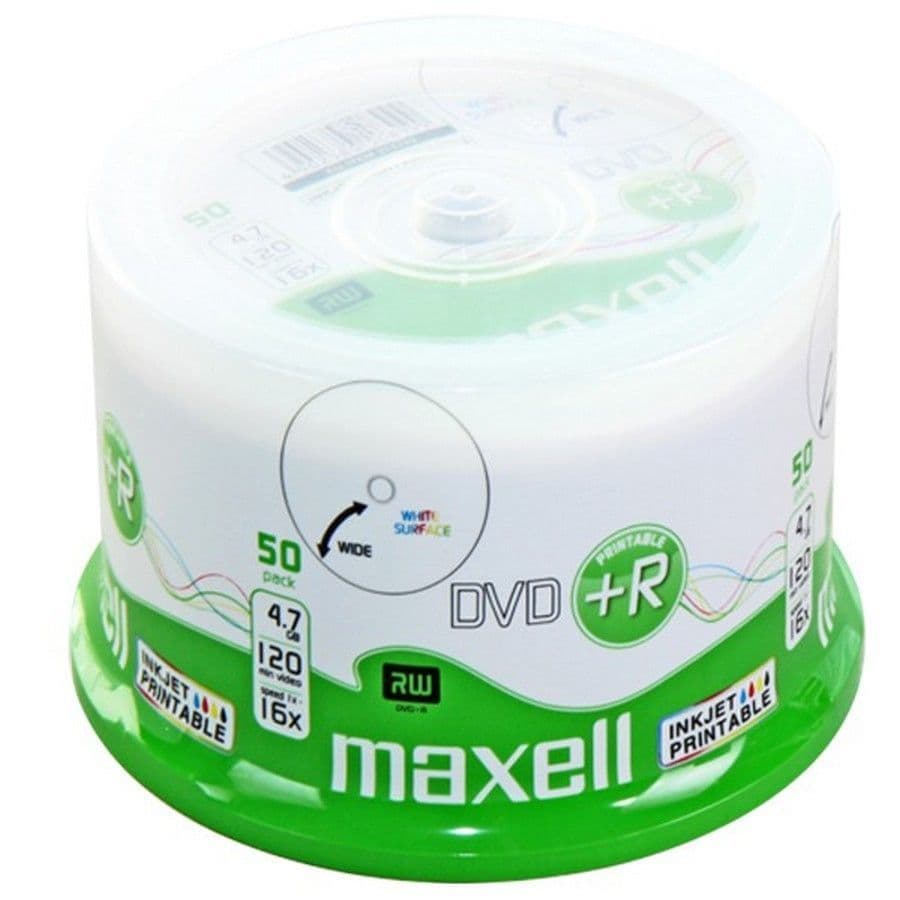 50 Maxell 275702 White Printable DVD R 16x 4 7 GB 120 mins Blank Discs ...