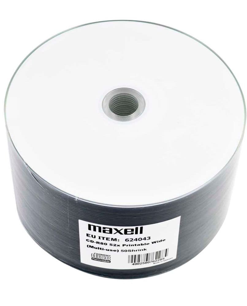 50 MAXELL Inkjet Printable 52X 80 MINUTE Blank CD CDR DISCS 700MB 624043