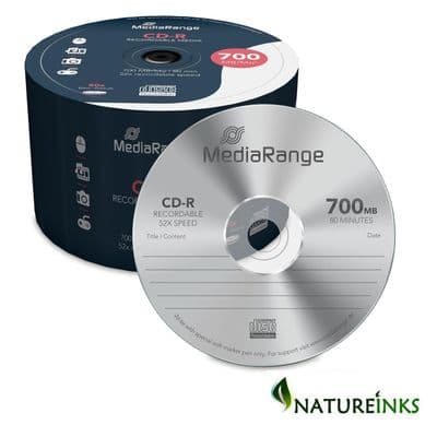 50 Mediarange Blank CD CD-R 52x 700MB 80min discs MR207 Hardcore tube