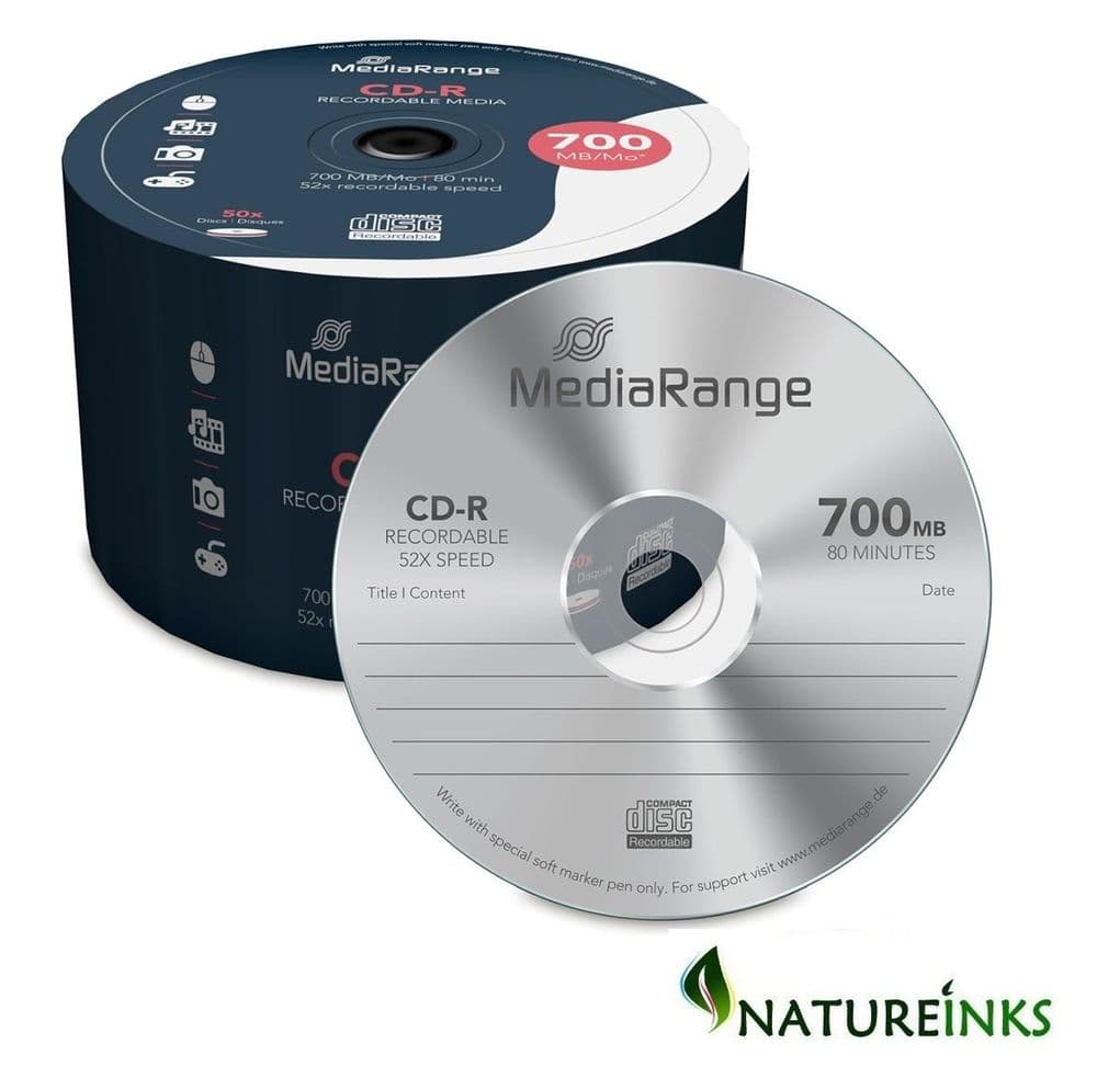 Compact Disc 700mb 50 Mediarange Blank CD CD-R 52x 700MB 80min discs MR207 Hardcore tube