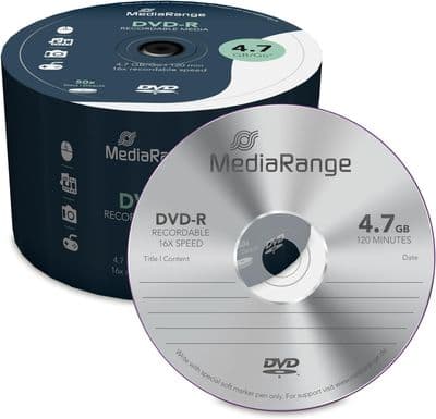50 Mediarange Non Printable Blank discs DVD-R 16x 4.7GB 120 mins Hardcore MR444