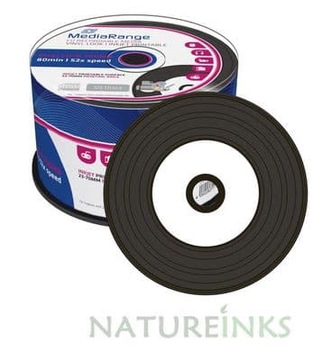 50 MediaRange Vinyl Discs with BLACK dye Inkjet Printable CD-R 52x 700MB MR226