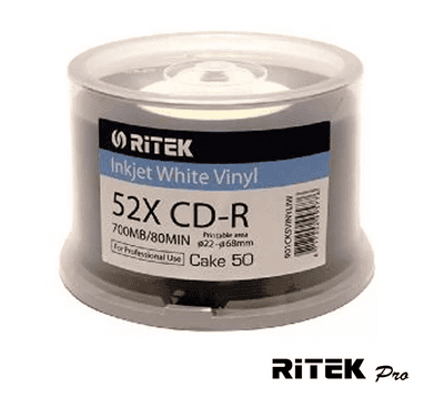 50 Ritek CD-R 700MB/80min Vinyl Discs with BLACK dye Inkjet Printable