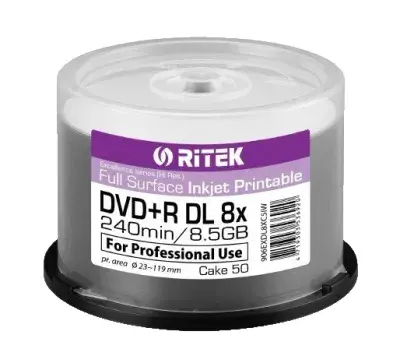 50 RITEK Pro Excellence Dual Double Layer 8.5GB Inkjet Full Printable 240mins 8x