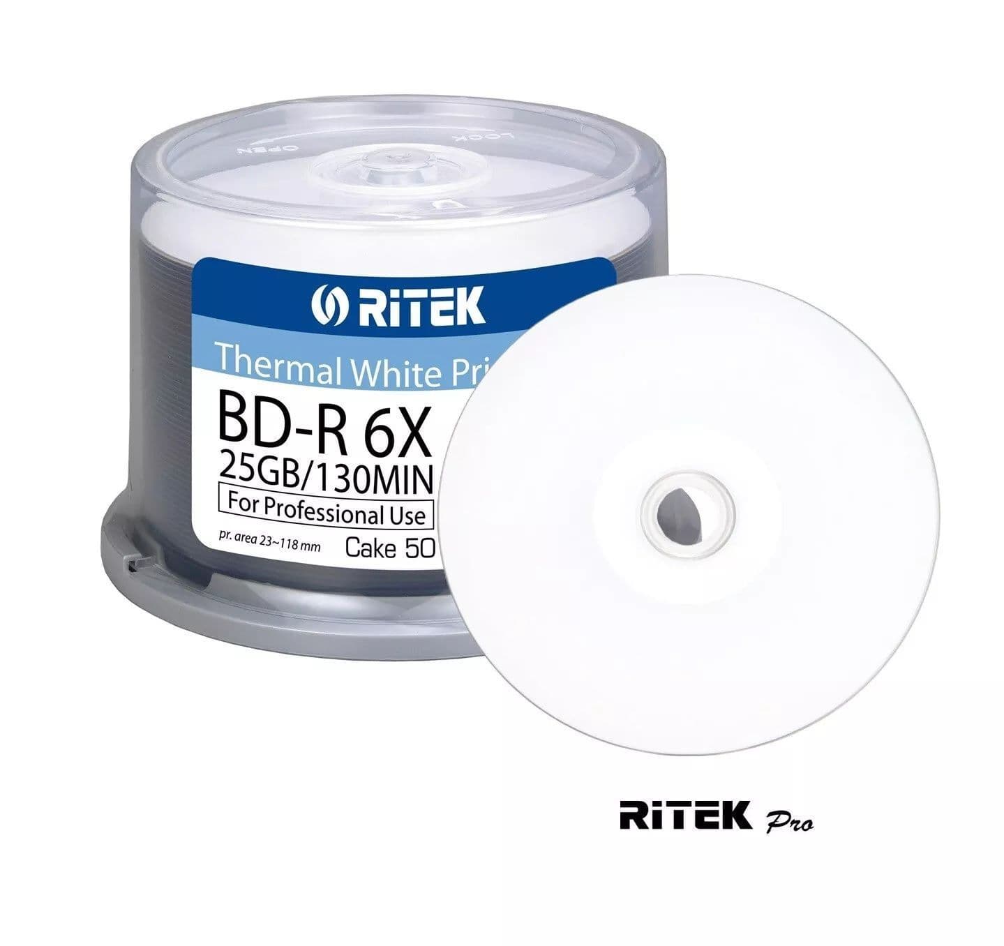 Bdr Disc 50 RITEK PRO Thermal white Printable Blank BDR BD-R discs Blu Ray 6x ...