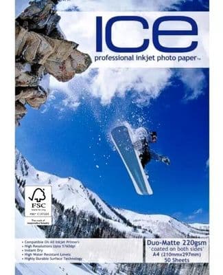 50 Sheet ICE 220 gsm Matt A4 DOUBLE Sided matte coated Professional PHOTO paper