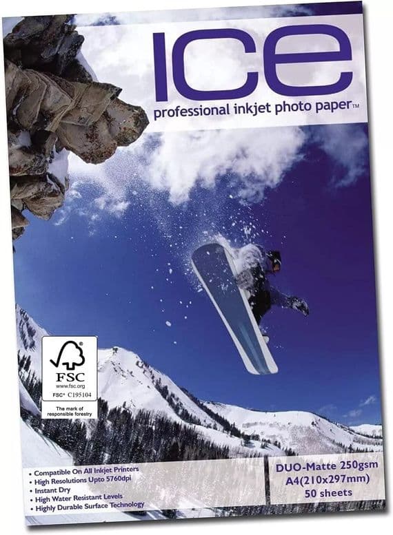 50 Sheet ICE 250 gsm Matt A4 DOUBLE Sided matte coated Professional PHOTO paper
