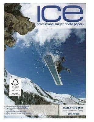 50 Sheet ICE ICE 7 x 5 190gsm Single Sided Matte (Matt) Photo Paper