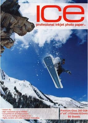 50 Sheets ICE Resin Gloss Coated 6 x 4 ( 150mm x 100mm ) Pro Photo Card Paper 260gsm