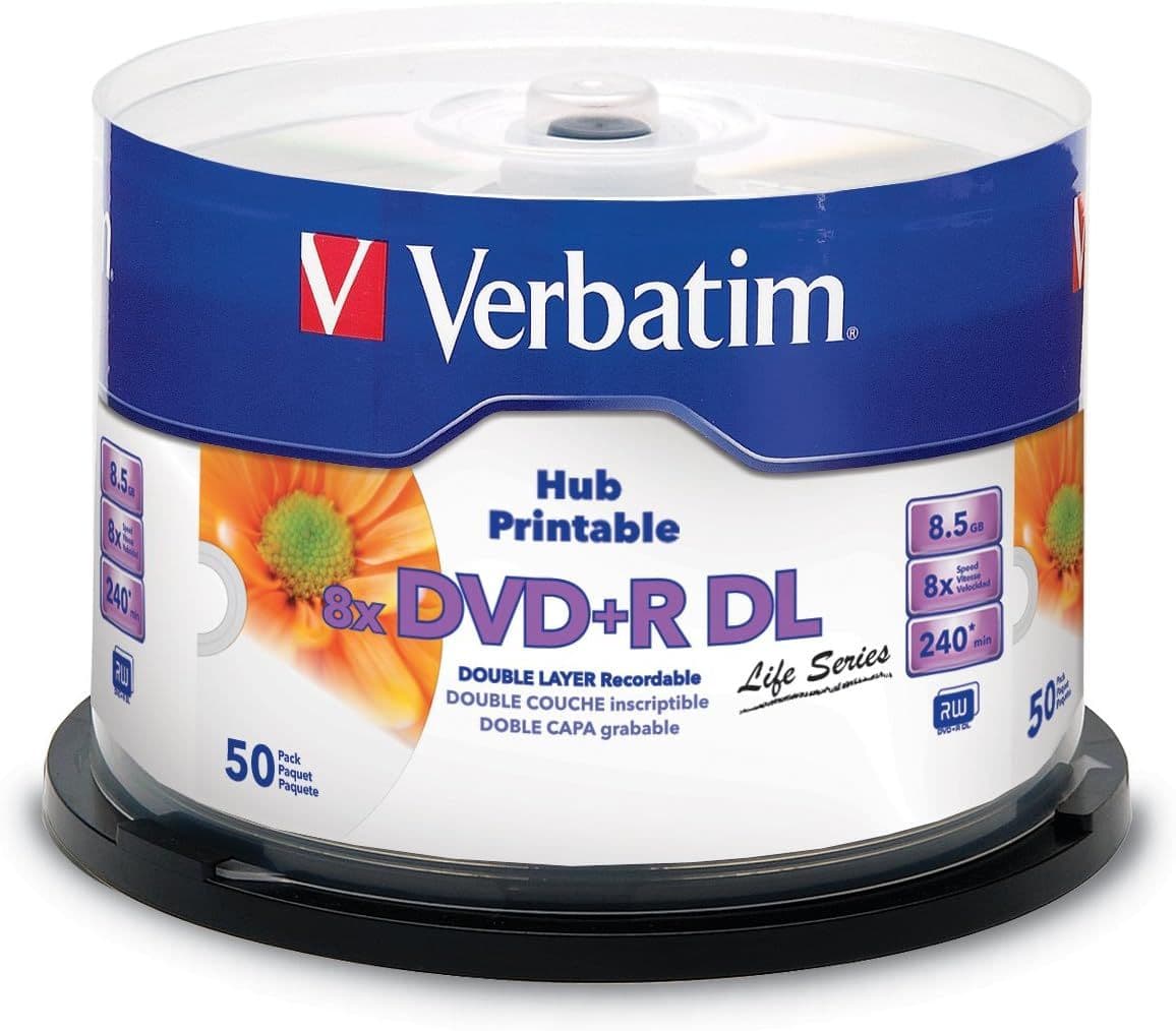 50 Verbatim 97693 8 5GB 240min DVD R DL 8x Dual Layer Printable