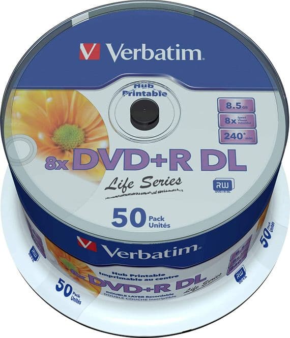 50 Verbatim 97693 8.5GB 240min DVD+R DL 8x Dual Layer Printable - Life Series