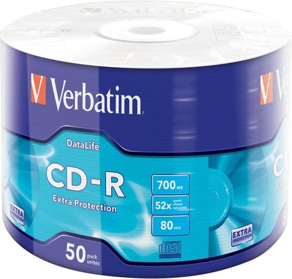 50 Verbatim Blank 43787 CD-R CD Extra Protection 700MB 52x 80Mins Shrinkwrap