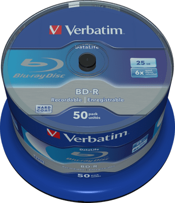50 Verbatim Blu Ray 43838 25GB 6x Speed Spindle Blank BD-R discs