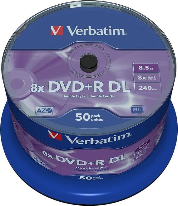 50  Verbatim Logo Dual Layer DVD+R 8x DL Double layer Blank Discs 8.5GB 43758