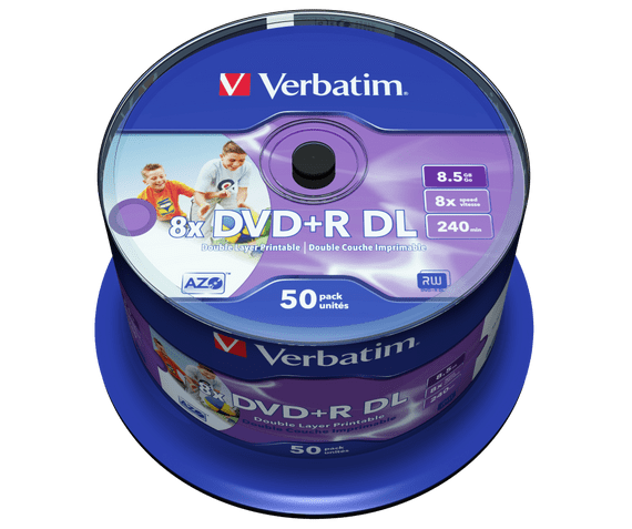 50  Verbatim Printable Dual Layer DVD+R 8x DL Double layer Blank Discs 8.5GB 43703