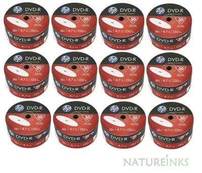 600 Genuine HP White Inkjet Printable DVD-R 16x 4.7GB 120 mins Blank Discs