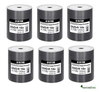 600 Ritek GPL Duplication Printable Blank DVD DVD-R 16x 4.7GB 120 min Discs