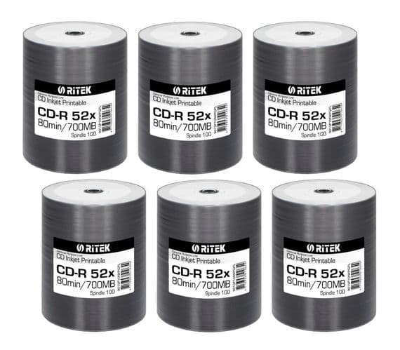 600 Ritek GPL Full Face White Inkjet Printable CD-R 52x 700MB
