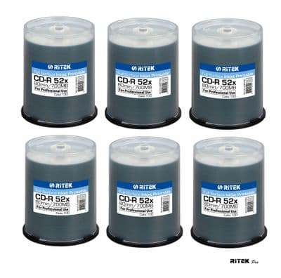 600 Ritek Professional  series Inkjet Printable Blank CD CD-R 52x 700 MB 80 mins Discs A+