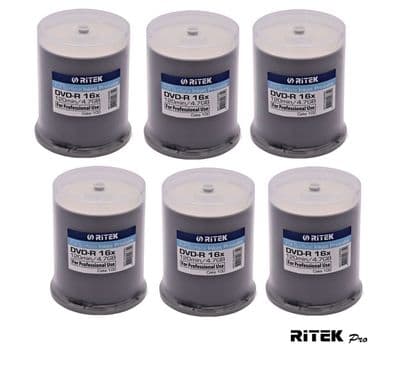 600 Ritek Professional series Inkjet Printable Blank DVD DVD-R 16x 4.7GB 120 min Discs A+