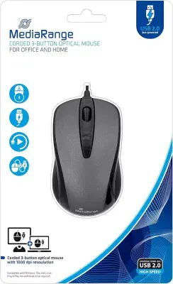 MEDIARANGE MROS201 Optical USB mouse with cable 3 buttons 1000 DPI