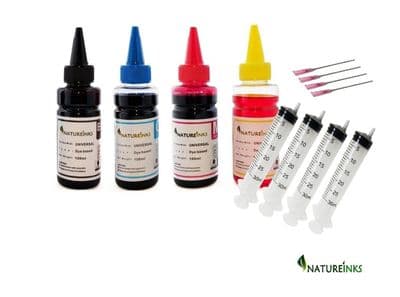 Natureinks 4 refill Black Cyan Magenta Yellow Bottles Set 400ml With 4x 30ml Syringes