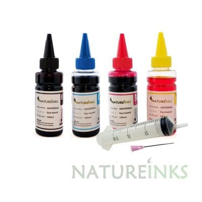 Natureinks 4 refill Black Cyan Magenta Yellow Bottles Set 400ml With 4x 30ml Syringes