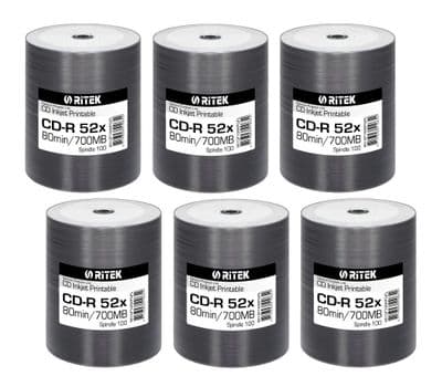 ON OFFER ! 600 Ritek GPL Full Face White Inkjet Printable CD-R 52x 700MB